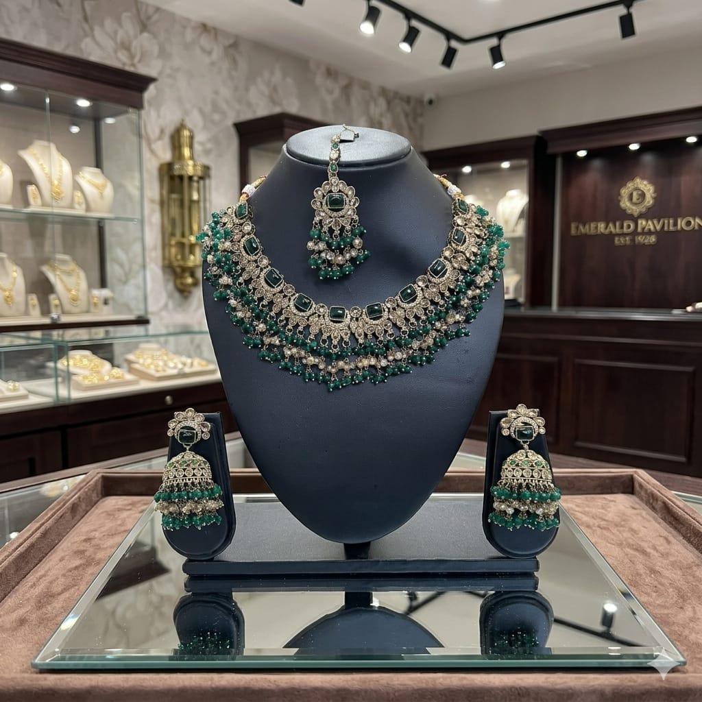 Fancy Traditional Cultural Bridal. Jewellery Set with Stunning Coloured Studs Stones and Beads Perfect for Bridal Dresses
