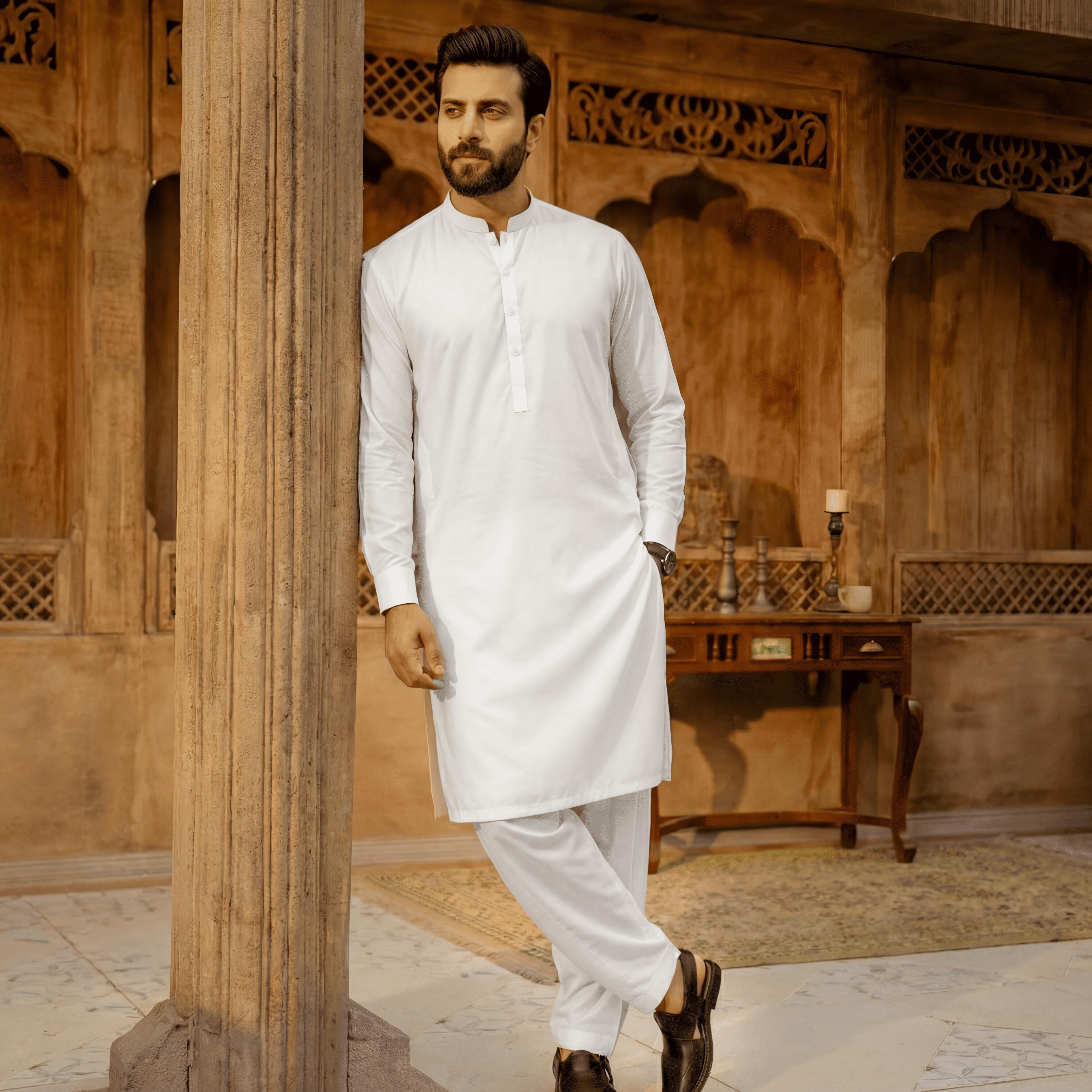Men's Shalwar Kameez Traditional Clothing In Multiple Colours With Long Sleeves And Button Front Comes With Shalwar And Kameez