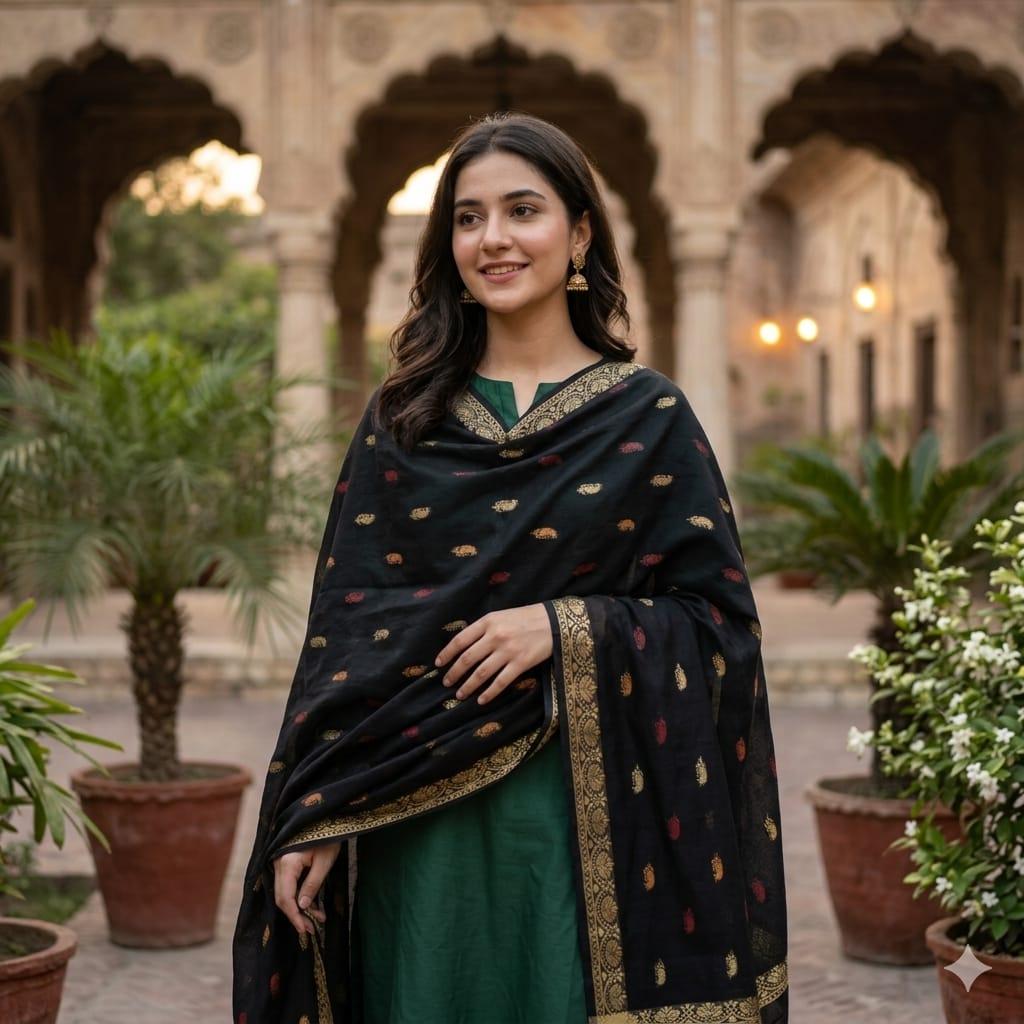 Women's Lightweight Shawl Wrap – Traditional Motif Printed Dupatta, Soft Polyester Scarf for Weddings, Festivals, and Casual Wear