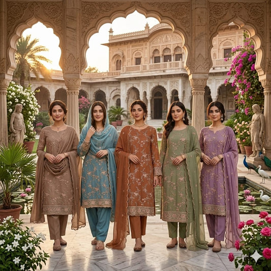 unstitched Georgette 4 piece Shalwar Kameez Dupatta with Lining Premium Embroidered Polyester