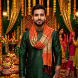 Men's Women Mehndi Scarf Patka Dupatta Stole Shawl | Groom Groomsmen Dulha Barat Nikah Wedding Party Wear | Cerise Orange Olive Green Masuri Silk