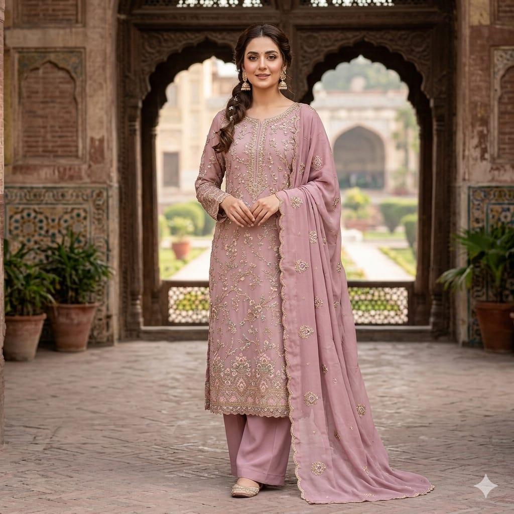 Unstitched Georgette 4 piece Shalwar Kameez Dupatta with Lining Premium Embroidered Polyester