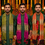 Men's Women Mehndi Scarf Patka Dupatta Stole Shawl | Groom Groomsmen Dulha Barat Nikah Wedding Party Wear | Cerise Orange Olive Green Masuri Silk