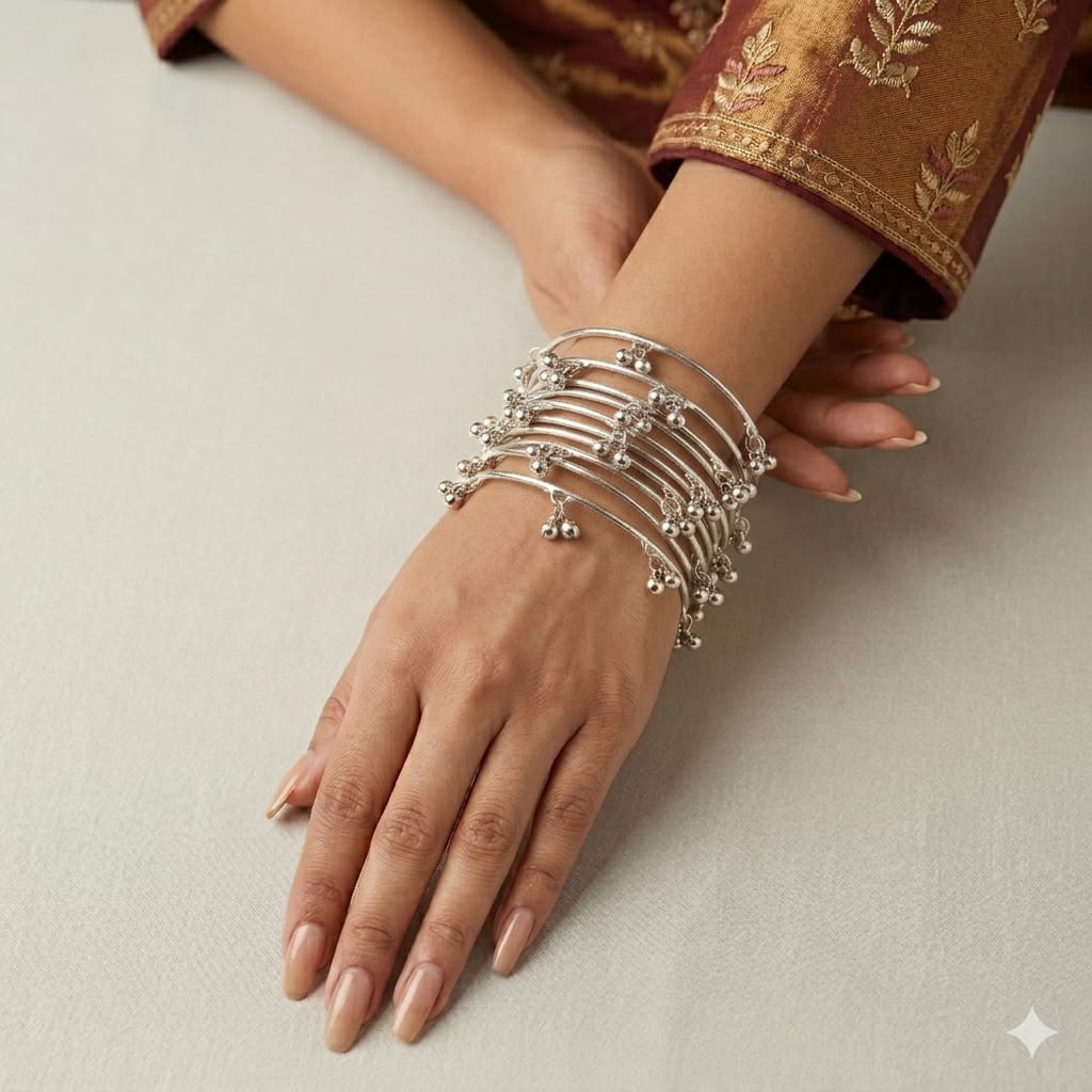Kashmiri Bangles 8pcs Set In Gold & Silver Traditional Indian Jewelry For Women Bridal, Mehndi, Wedding