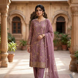 unstitched Georgette 4 piece Shalwar Kameez Dupatta with Lining Premium Embroidered Polyester