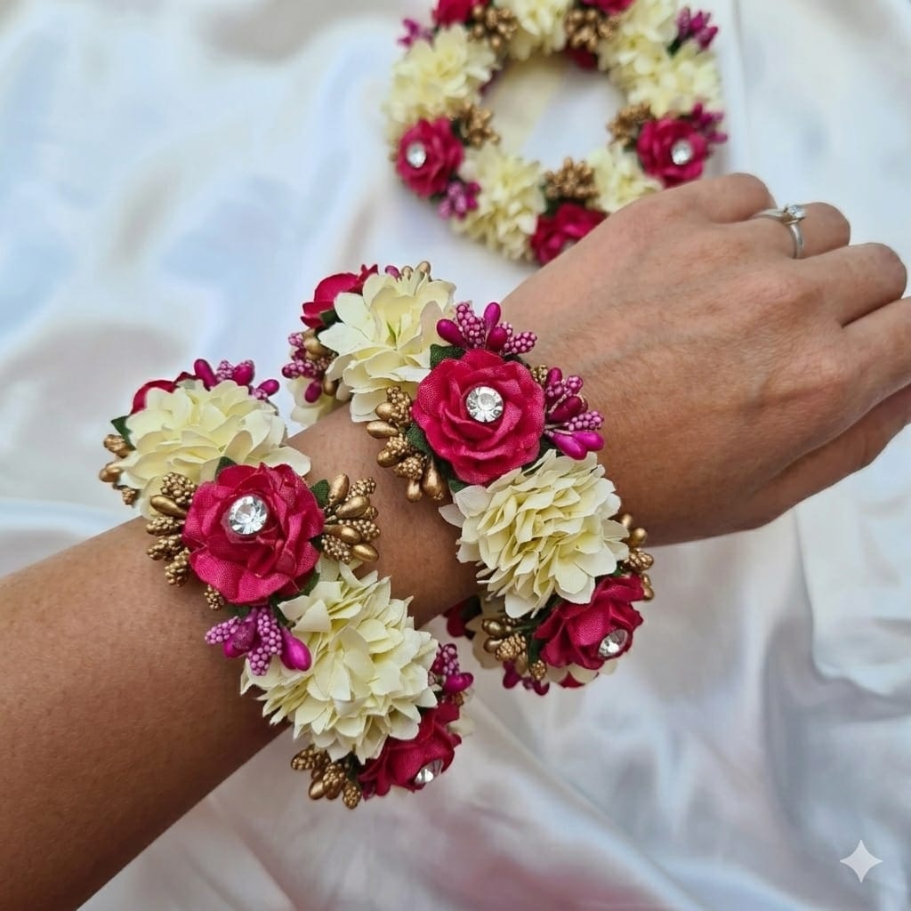 Artificial Flower Gajra bangle for Mehndi Favors Traditional Indian Decoration. Sold In Single and Pairs