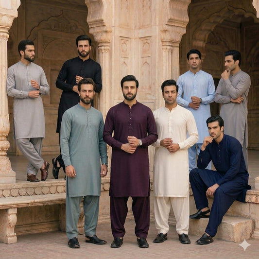 Men's Shalwar Kameez Traditional Clothing In Multiple Colours With Long Sleeves And Button Front Comes With Shalwar And Kameez
