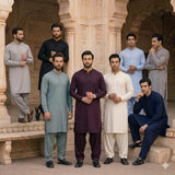 Men's Shalwar Kameez Traditional Clothing In Multiple Colours With Long Sleeves And Button Front Comes With Shalwar And Kameez