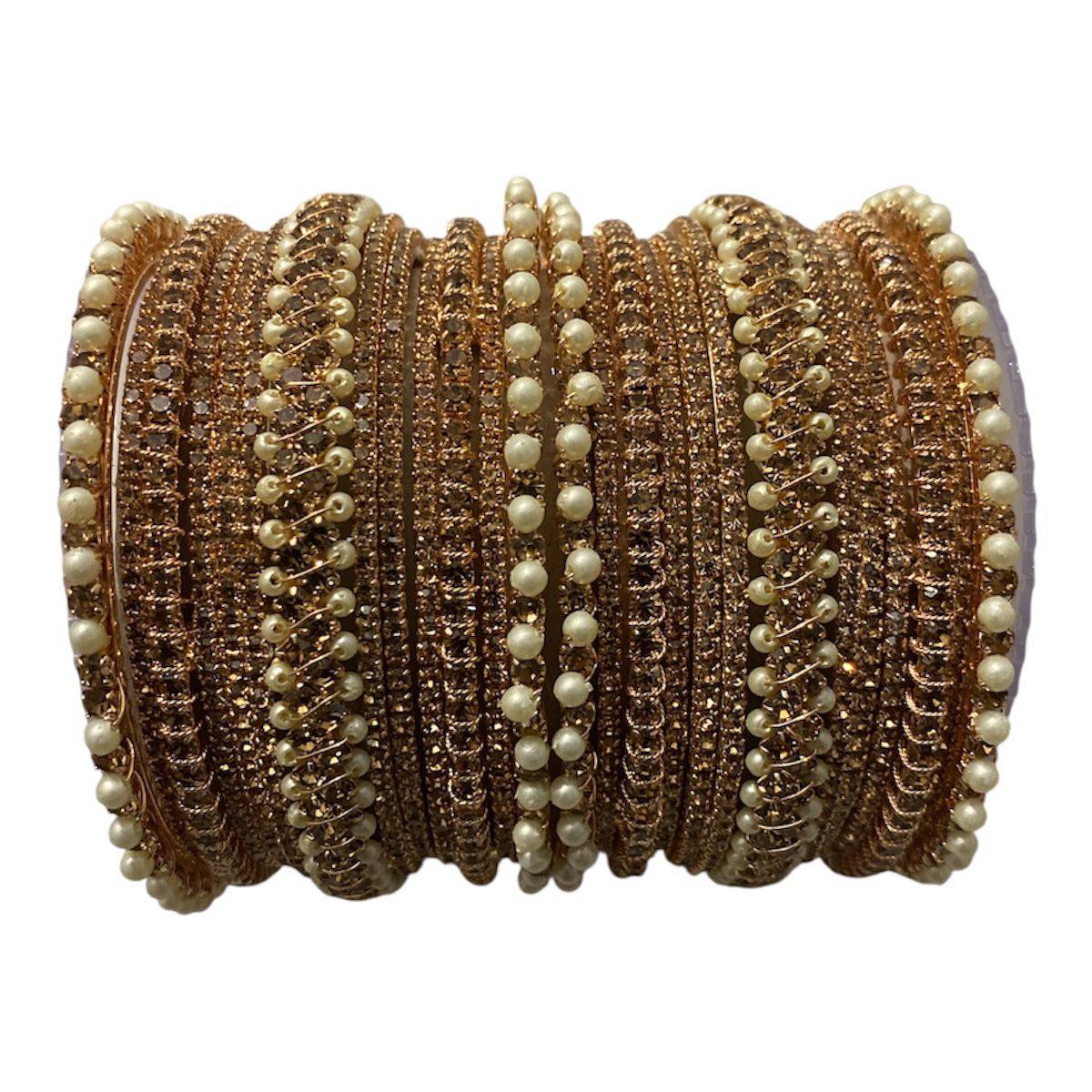 Rose Gold & Silver Bridal Bangles Set – Pearl Stone Kada Churi for Weddings & Mehndi – Traditional Indian/Pakistani Jewellery Sold by: Single Hand & 2 Hands.