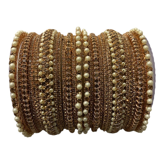 Rose Gold & Silver Bridal Bangles Set – Pearl Stone Kada Churi for Weddings & Mehndi – Traditional Indian/Pakistani Jewellery Sold by: Single Hand & 2 Hands.