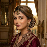 Gold Pearl & Multicolor Bead Kaan Sahara Set with Tikka | 2 Sahare + 1 Tikka | Bahubali Ear Chain | Pearl Kaan Chain | Indian Pakistani Bridal Jewelry