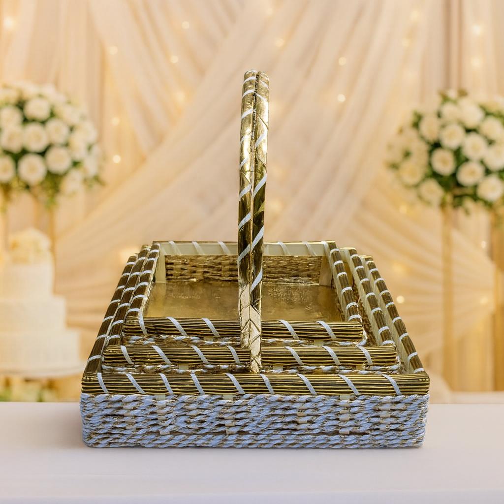 Premium Wedding Gift Hamper Gold & Silver Ribbon Basket  Mehndi & Walima, Engagement, Nikah, Reception Décor