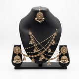 Gold Pearl & Multicolor Bead Kaan Sahara Set with Tikka | 2 Sahare + 1 Tikka | Bahubali Ear Chain | Pearl Kaan Chain | Indian Pakistani Bridal Jewelry