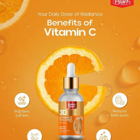 Golden Pearl 3D Vitamin C Serum for Face - Hyaluronic Acid Serum for Face Glowing - Plum Vitamin C Serum - Face Glow Serum - Brightening Serum for Women - Skincare Serum for Face Men Vit C serum 10ml