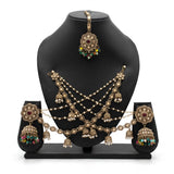 Gold Pearl & Multicolor Bead Kaan Sahara Set with Tikka | 2 Sahare + 1 Tikka | Bahubali Ear Chain | Pearl Kaan Chain | Indian Pakistani Bridal Jewelry