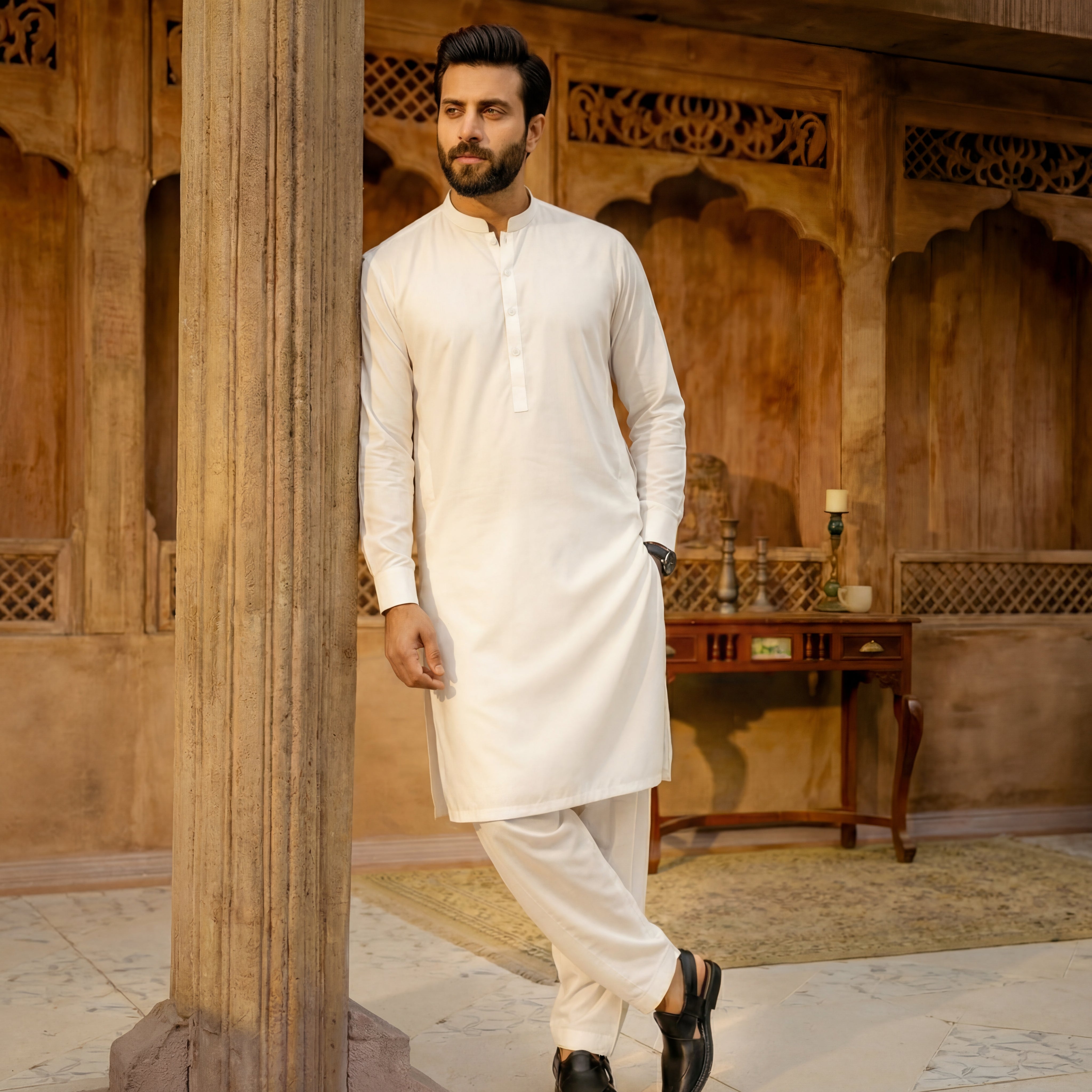 Men's Shalwar Kameez Traditional Clothing In Multiple Colours With Long Sleeves And Button Front Comes With Shalwar And Kameez